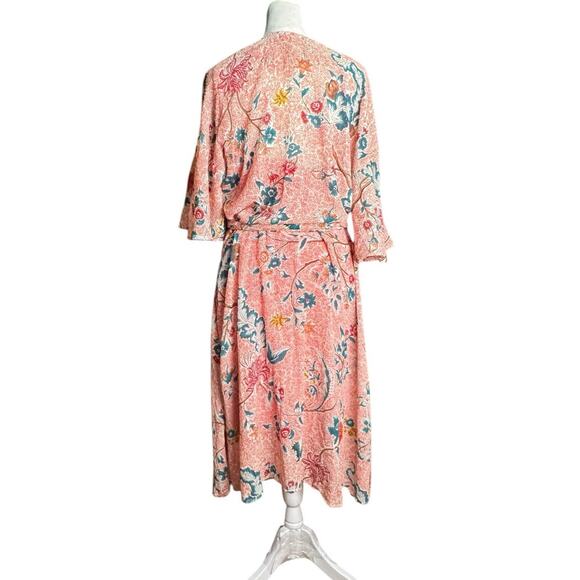 Anthropologie Pink Floral Wrap Dress Sz S Romantic Boho Cottagecore Soft Girl - Picture 8 of 13